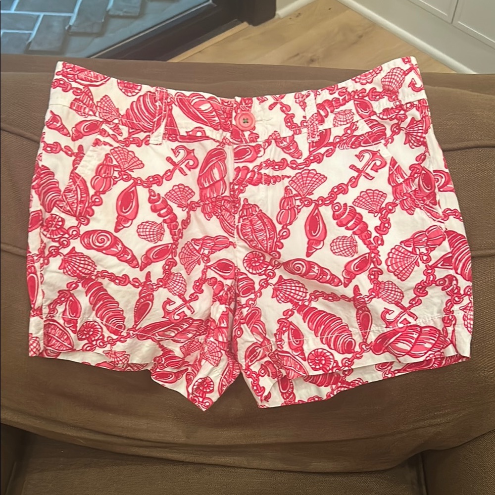 Women's Pink Nautical Seashell Patterned Shorts EUC